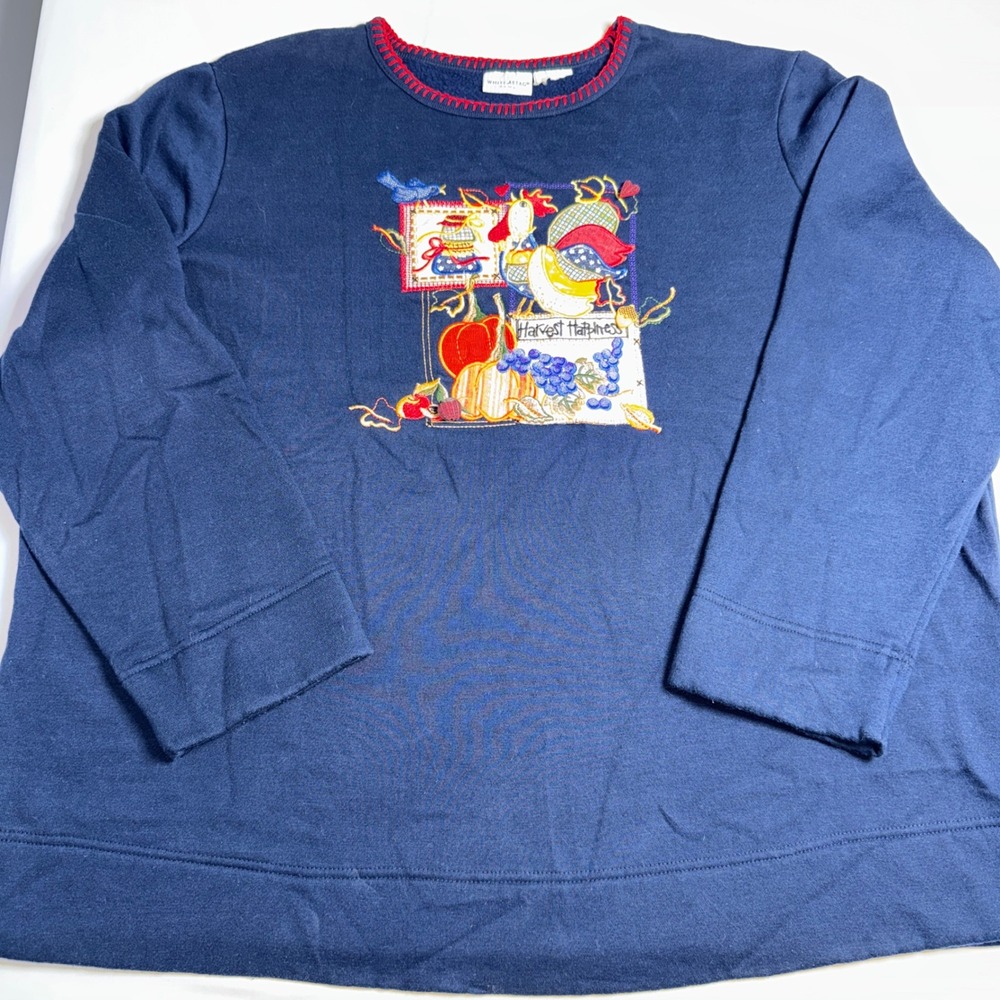 White Stag Plus Navy Blue Harvest Happiness Embroidered Fall Sweatshirt 3X